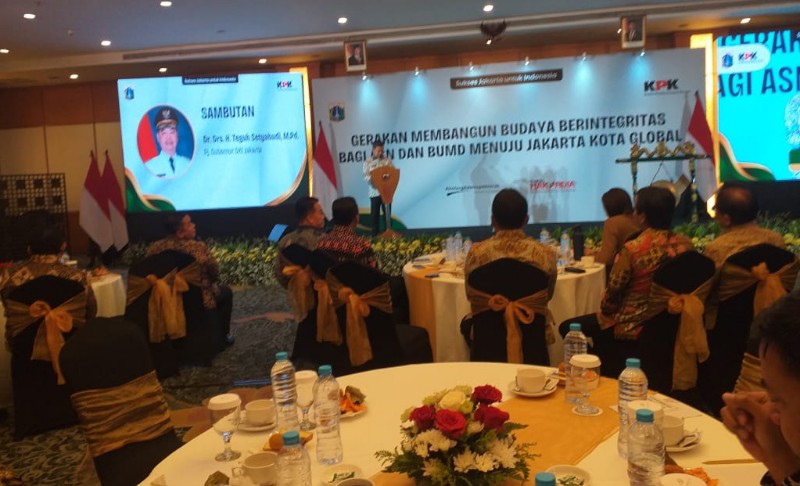 Pj Gubernur DKI Jakarta Teguh Setyabudi dalam acara Gerakan Membangun Budaya Berintegritas bagi ASN dan BUMD Menuju Jakarta Kota Global". *ist