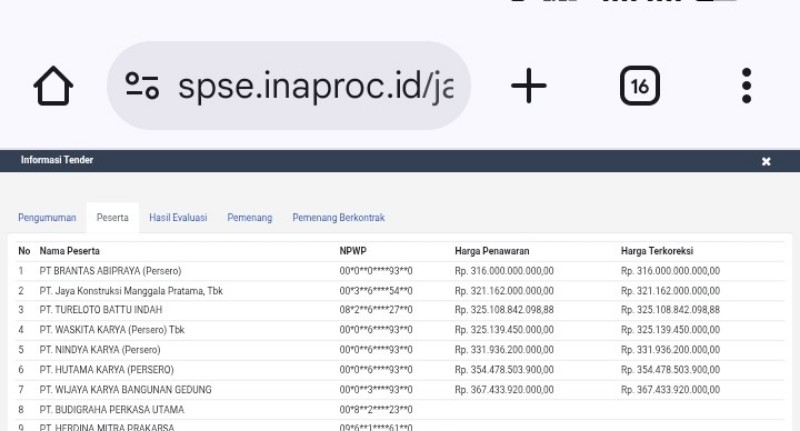 Screenshot tangkapan layar dari LPSE DKI. *ist