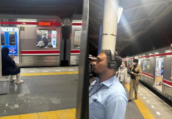 Perjalanan KRL relasi Tanah Abang (Tenabang) – Bekasi mengalami gangguan pada Selasa malam (7/4/2026), sehingga seluruh penumpang harus berpindah kereta. *Muhammad Abduh