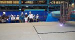 Uji produksi pemotongan baja kapal selam Scorpene Evolved di Surabaya, Jawa Timur. *Foto: idc