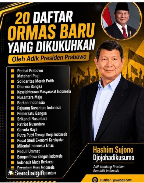 Hasyim Djojohadikusumo akan mengukuhkan 20 oragnisasi massa baru. *Ist